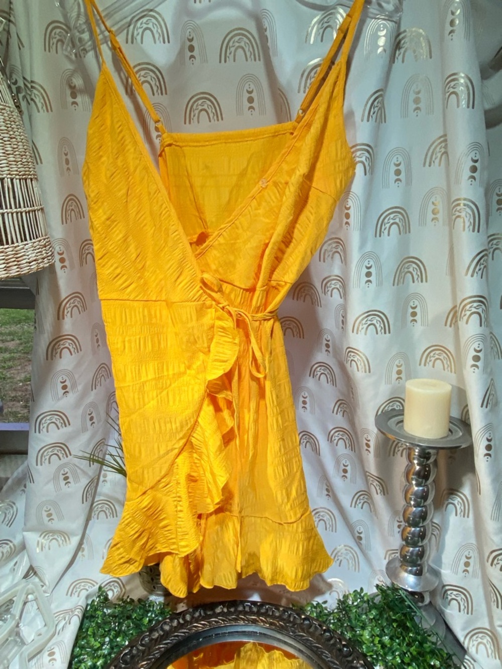 SHEIN Bright Yellow Wrap Mini Dress with Ruffle Hem